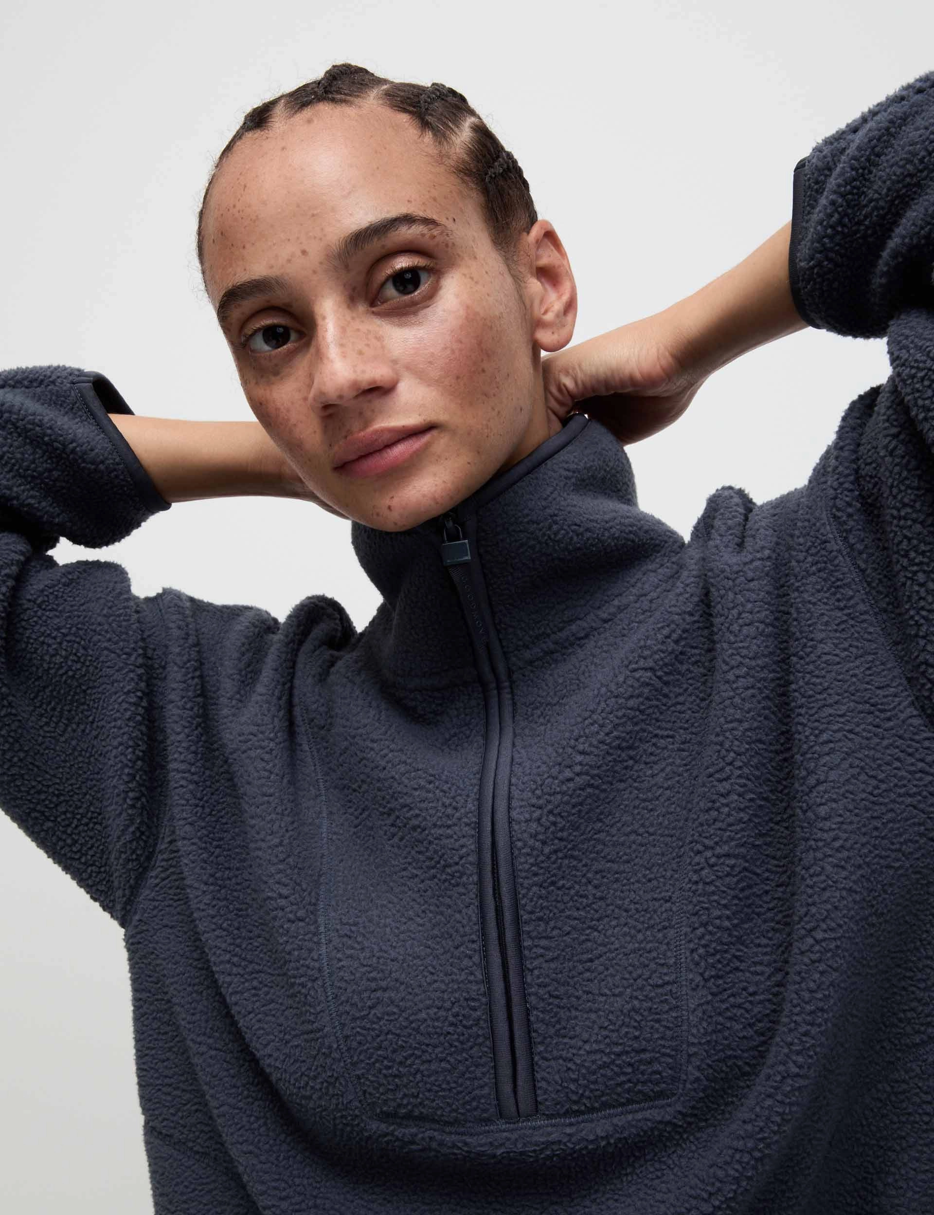 Borg Half Zip Longline Fleece Jacket - Nightshade Airflow Ventilation