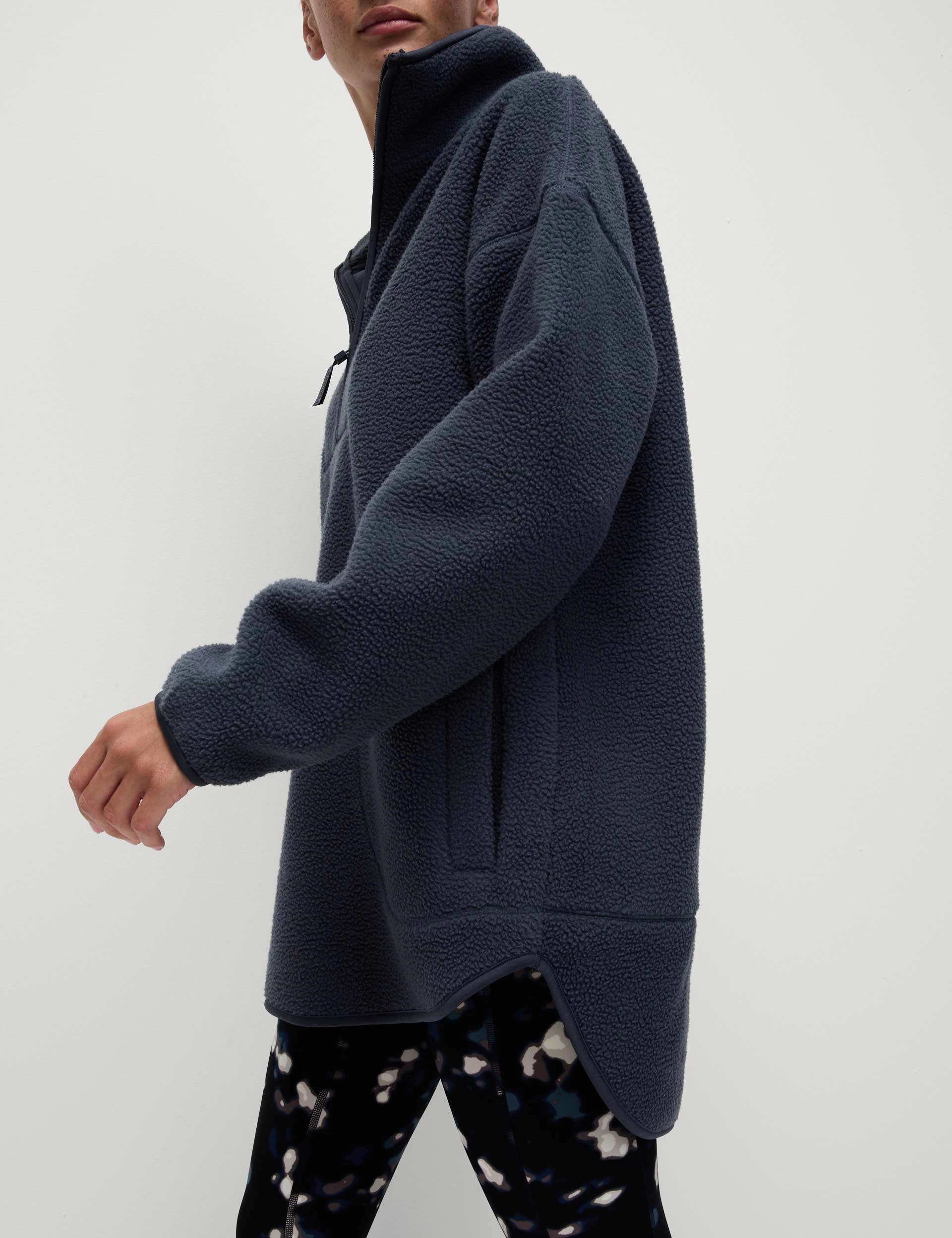 Borg Half Zip Longline Fleece Jacket - Nightshade HighNeckDesign Style Staple
