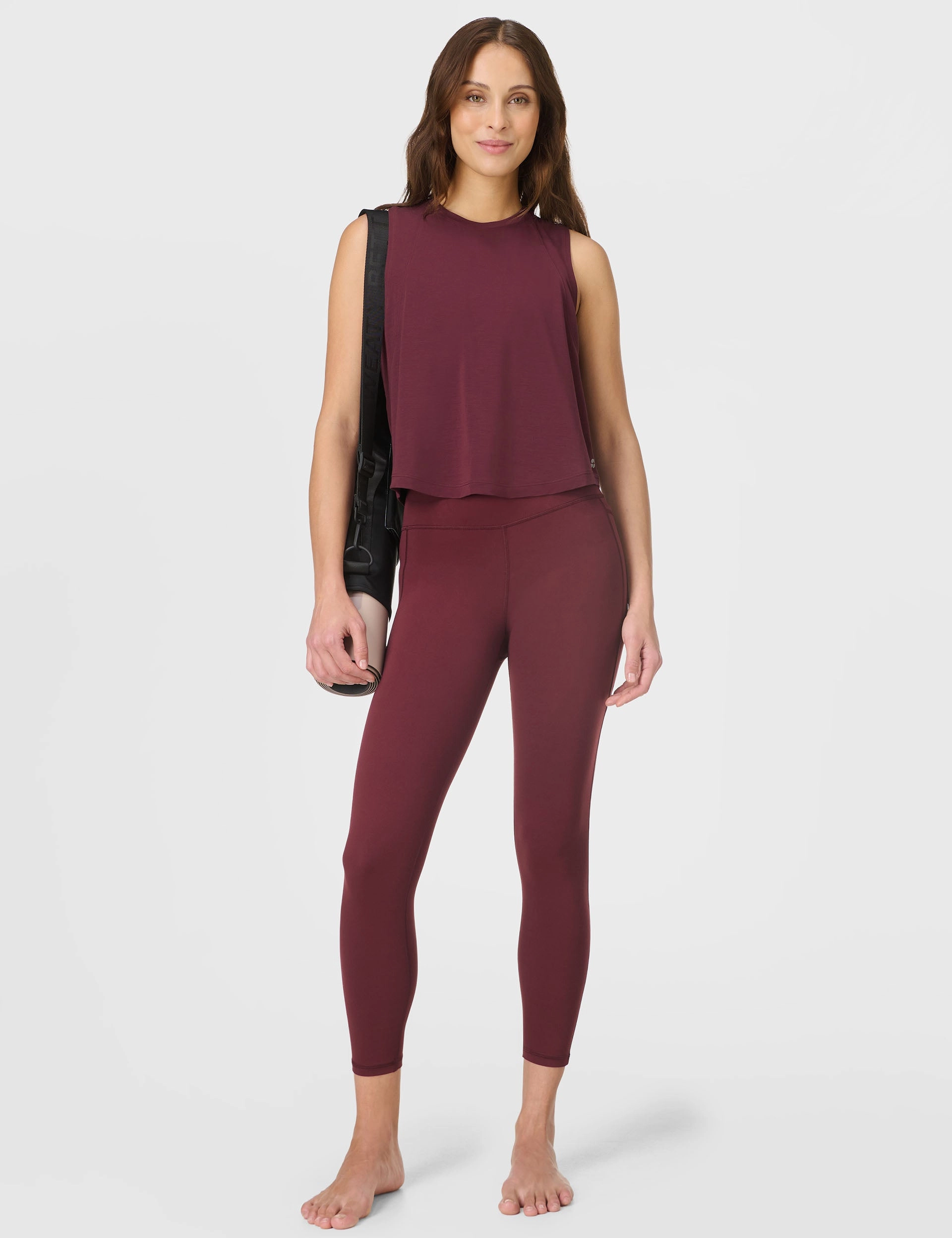 Adjustable Drawstring Waist Ultimate Studio 7/8 Legging - Garnet Red