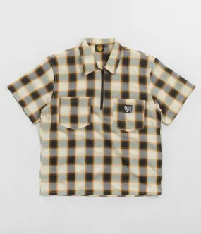 Sexhippies Half Zipper Short Sleeve Shirt - Off White / Black Striped Design Summer Outfit