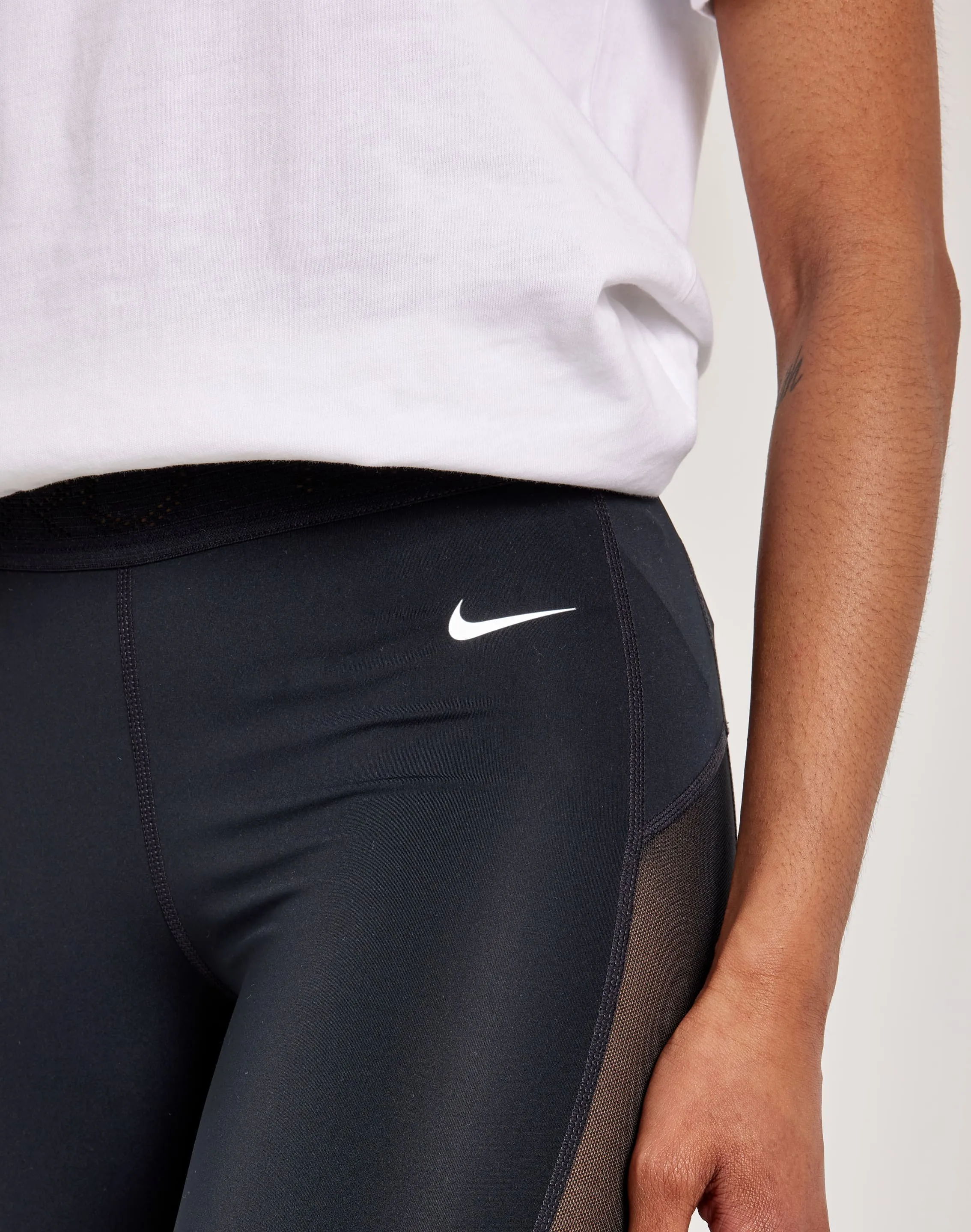 Nike Pro Mid-Rise Mesh-Paneled Leggings BuiltIn Grip