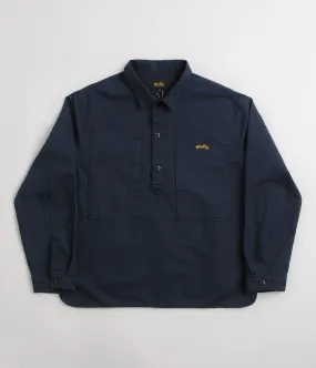 Flexible Placket Structure Stan Ray Painters Pop Over Shirt - Navy Bedford