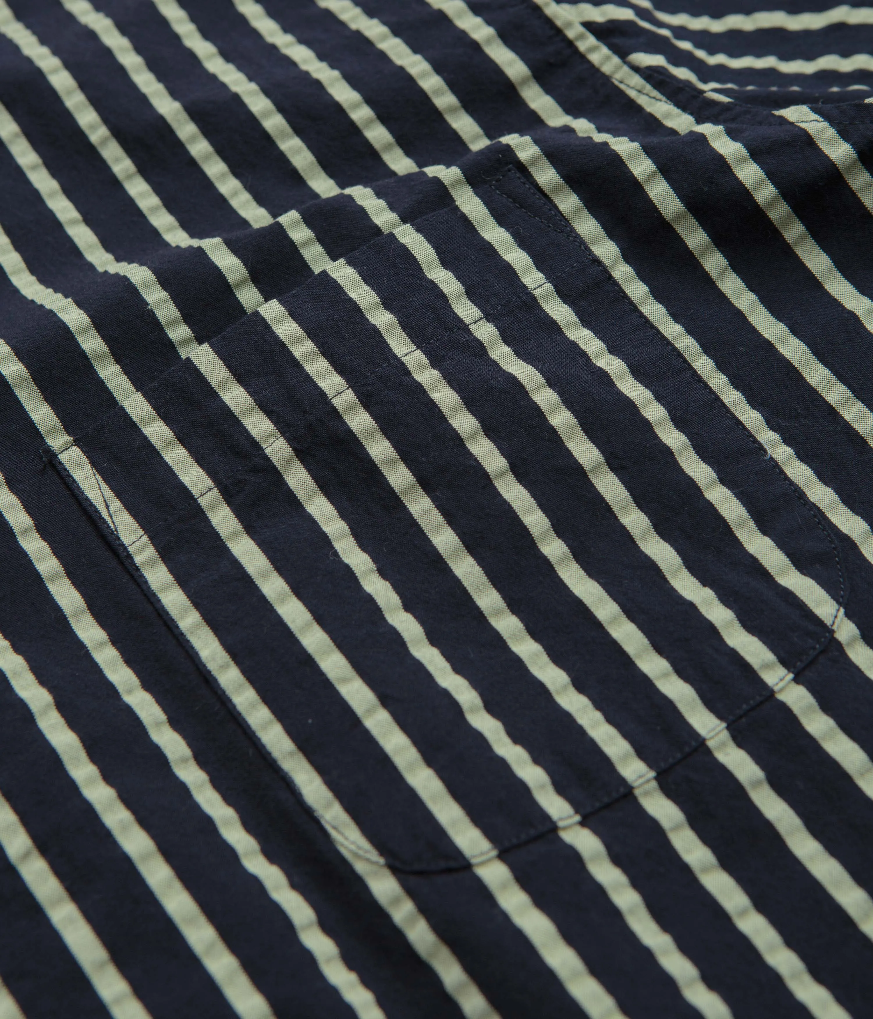 Minimalist fashion YMC Malick Short Sleeve Shirt - Navy / Yellow