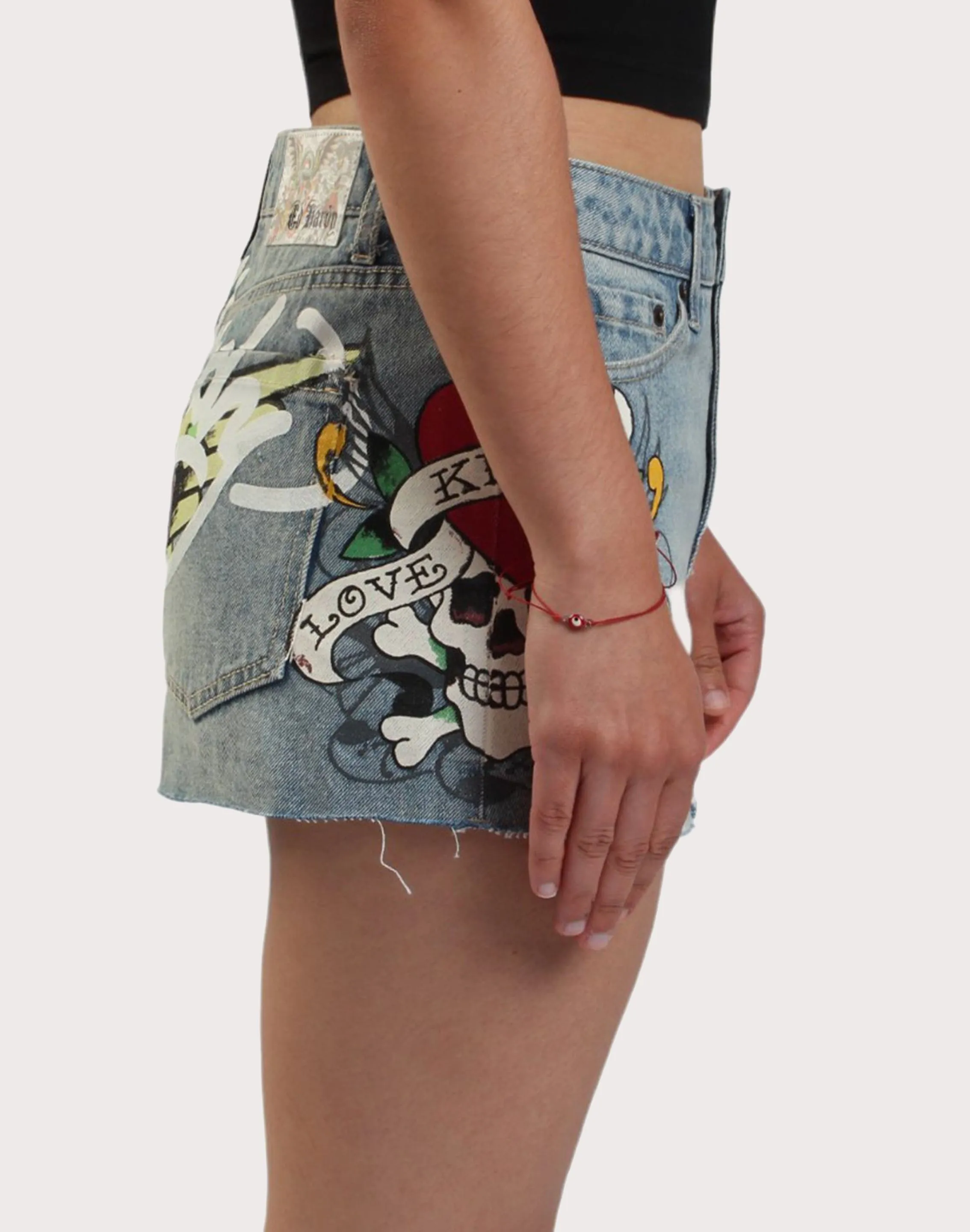 Ed Hardy Tiger Denim Mini Skirt Sky Mood
