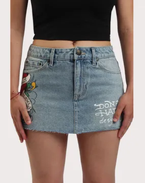 Ed Hardy Tiger Denim Mini Skirt Neat Edge