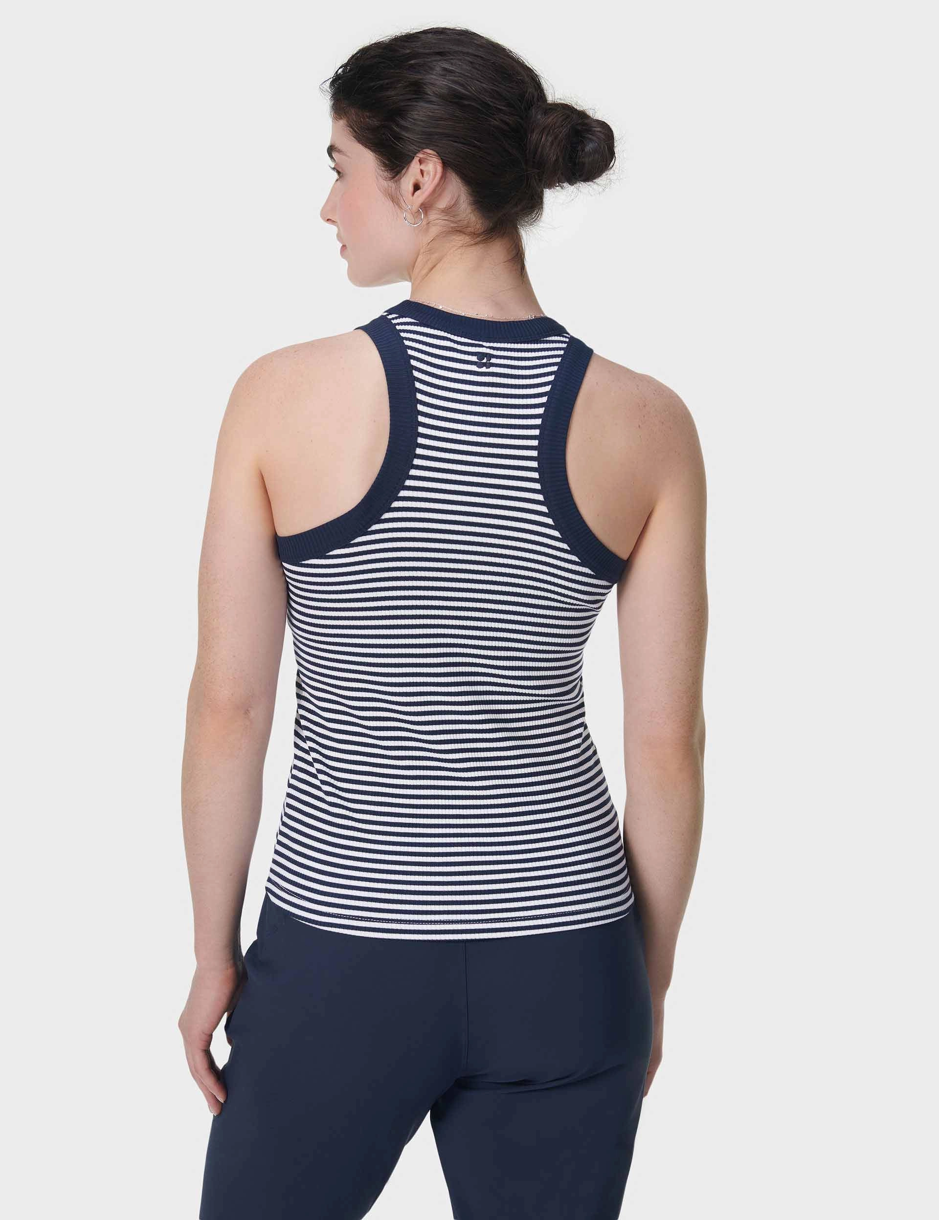 Harper Racer Vest - Navy White Stripe Ribbed Trim