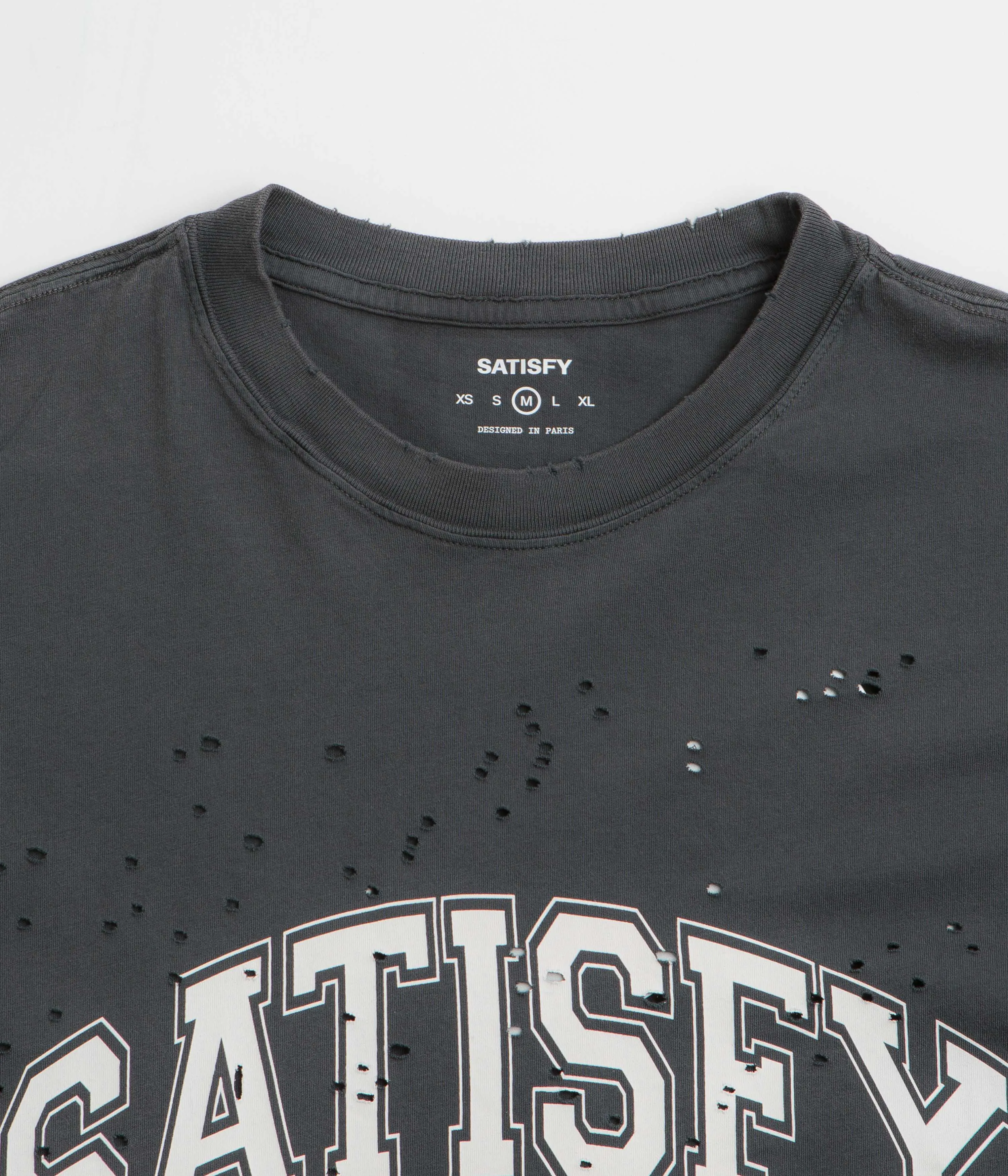 Satisfy MothTech Varsity Logo T-Shirt - Aged Black outdoor climate