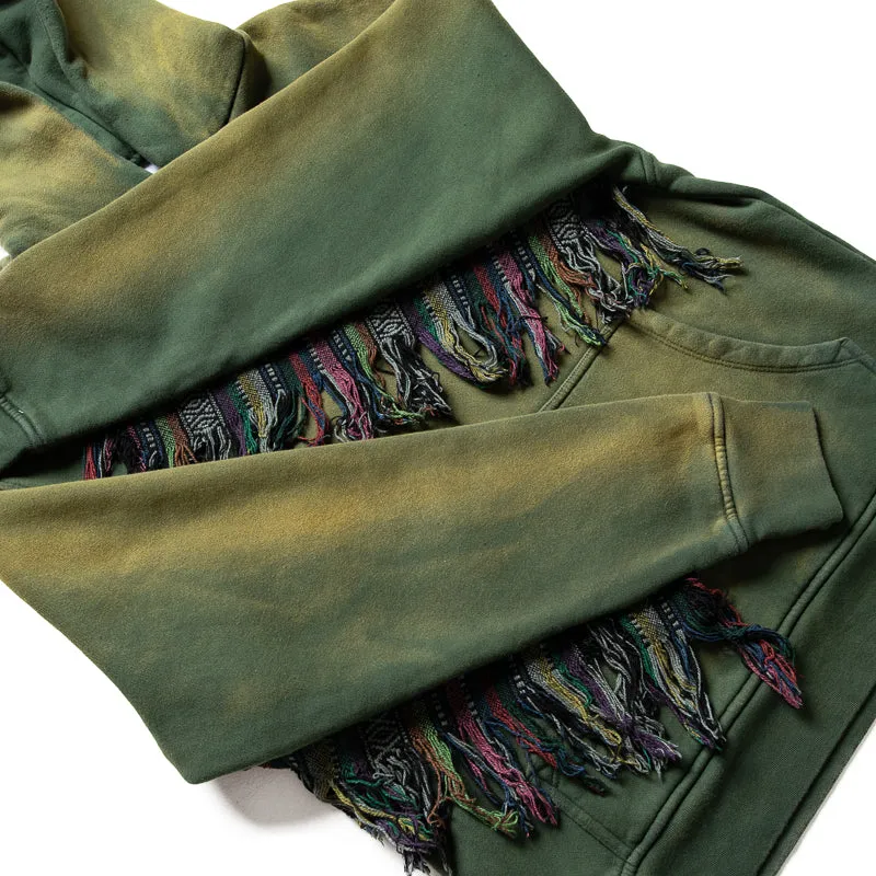 Moisture Wicking Finish Silkiness Alchemist Fringe Hoodie - Moss