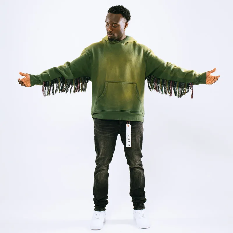 Stretch Blend Fabric Wild boar like Alchemist Fringe Hoodie - Moss